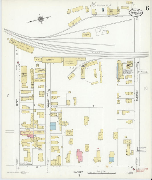 Sanborn Fire Insurance Map from Potsdam, St. Lawrence County, New York (1910), Sheet #0006 - Historic Sanborn Fire Insurance Map Print, vintage old map wall art, antique decor, genealogy gift, New York New York map