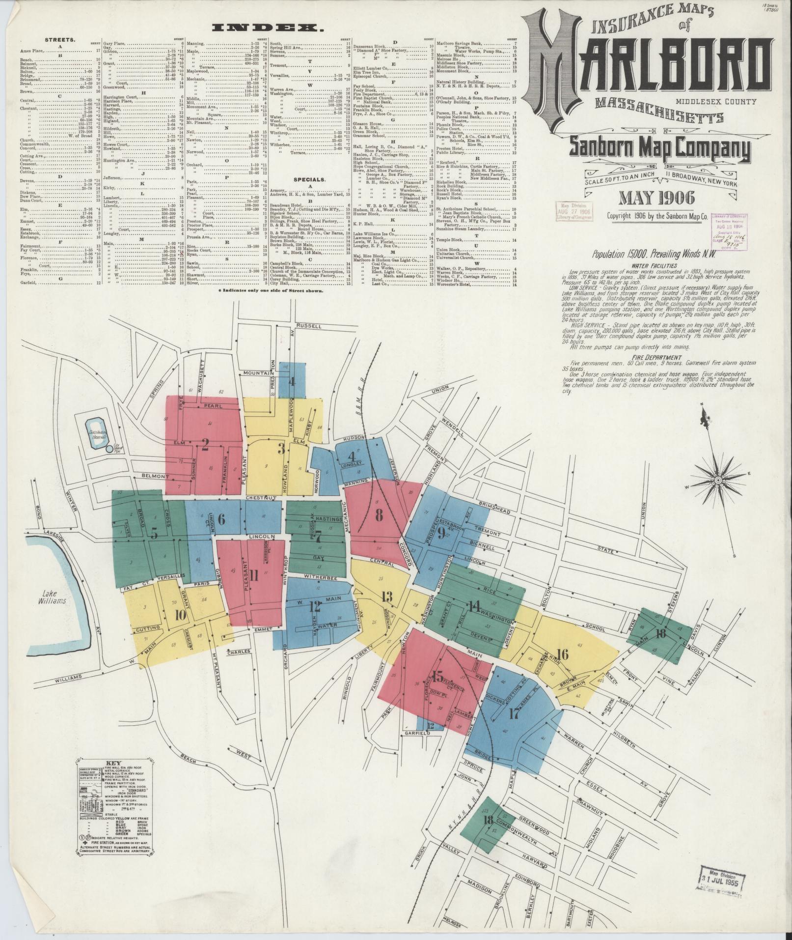 Sanborn Fire Insurance Map from Marlborough, Middlesex County, Massachusetts. (1906) – Historic Sanborn Fire Insurance Map Print