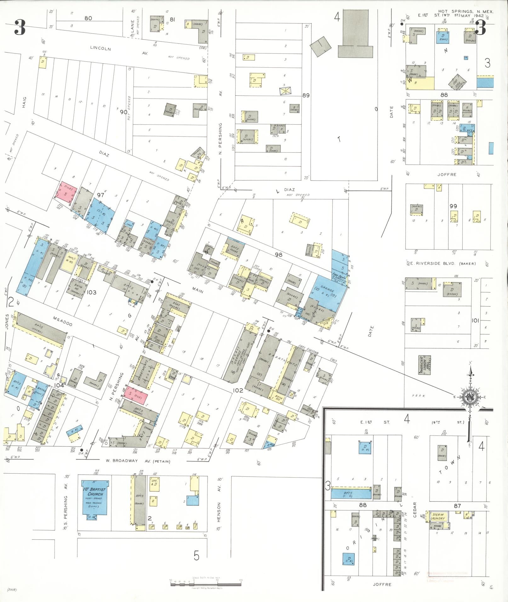 Sanborn Fire Insurance Map from Hot Springs, Sierra County, New Mexico (1942), Sheet #0003 - Complete Map Set gallery image, historic Sanborn map, vintage wall art, New Mexico New Mexico