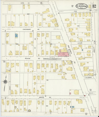 Sanborn Fire Insurance Map from Saint Augustine, Saint John's County, Florida (1917), Sheet #0012 - Complete Map Set gallery image, historic Sanborn map, vintage wall art, Florida Florida