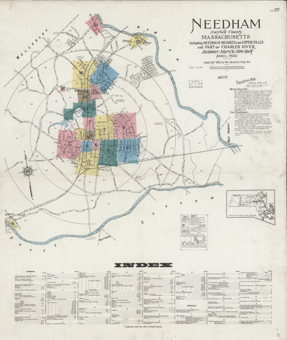 Sanborn Fire Insurance Map from Needham, Norfolk County, Massachusetts (1926), Sheet #0001 - Complete Map Set gallery image, historic Sanborn map, vintage wall art, Massachusetts Massachusetts