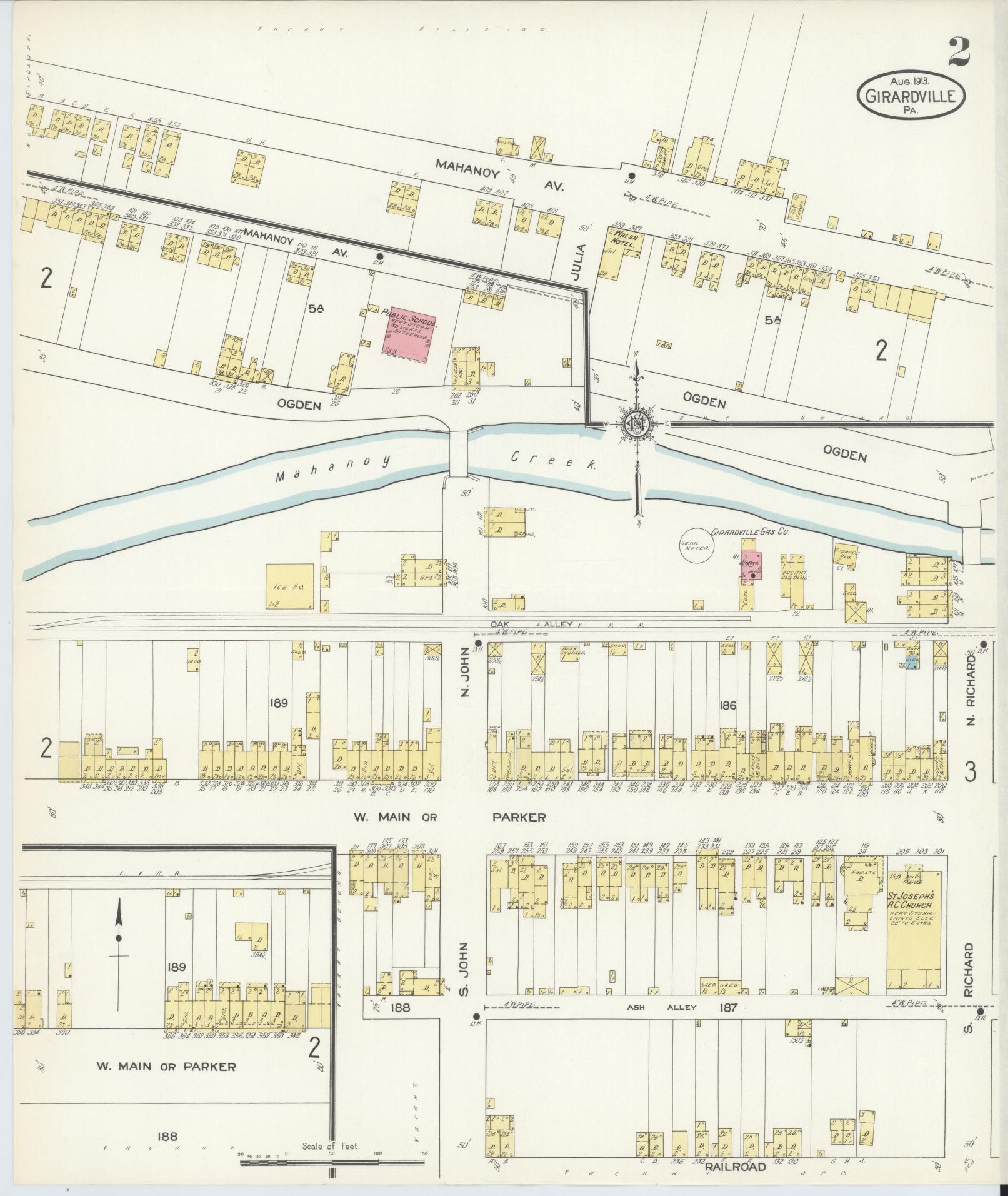 Sanborn Fire Insurance Map from Girardsville, Schuylkill County, Pennsylvania (1913), Sheet #0002 - Historic Sanborn Fire Insurance Map Print, vintage old map wall art, antique decor, genealogy gift, Pennsylvania Pennsylvania map