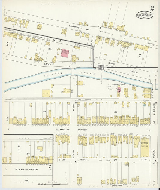 Sanborn Fire Insurance Map from Girardsville, Schuylkill County, Pennsylvania (1913), Sheet #0002 - Historic Sanborn Fire Insurance Map Print, vintage old map wall art, antique decor, genealogy gift, Pennsylvania Pennsylvania map