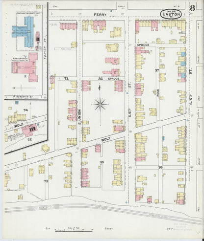 Sanborn Fire Insurance Map from Easton, Northampton County, Pennsylvania (1892), Sheet #0008 - Complete Map Set gallery image, historic Sanborn map, vintage wall art, Pennsylvania Pennsylvania