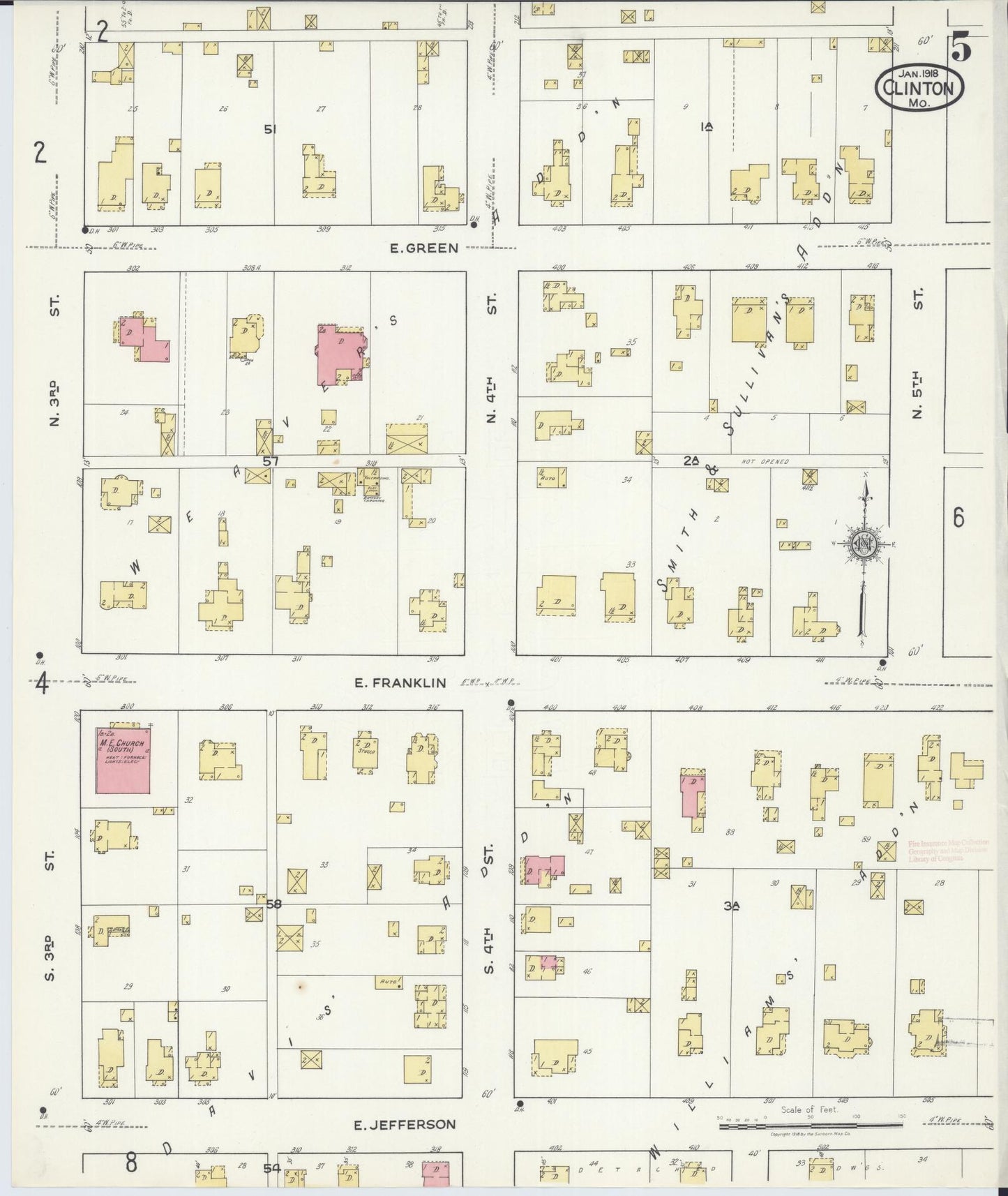 Sanborn Fire Insurance Map from Clinton, Henry County, Missouri (1918), Sheet #0005 - Complete Map Set gallery image, historic Sanborn map, vintage wall art, Missouri Missouri