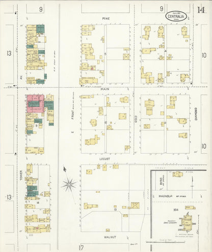 Sanborn Fire Insurance Map from Centralia, Lewis County, Washington (1901), Sheet #0014 - Complete Map Set gallery image, historic Sanborn map, vintage wall art, Washington Washington