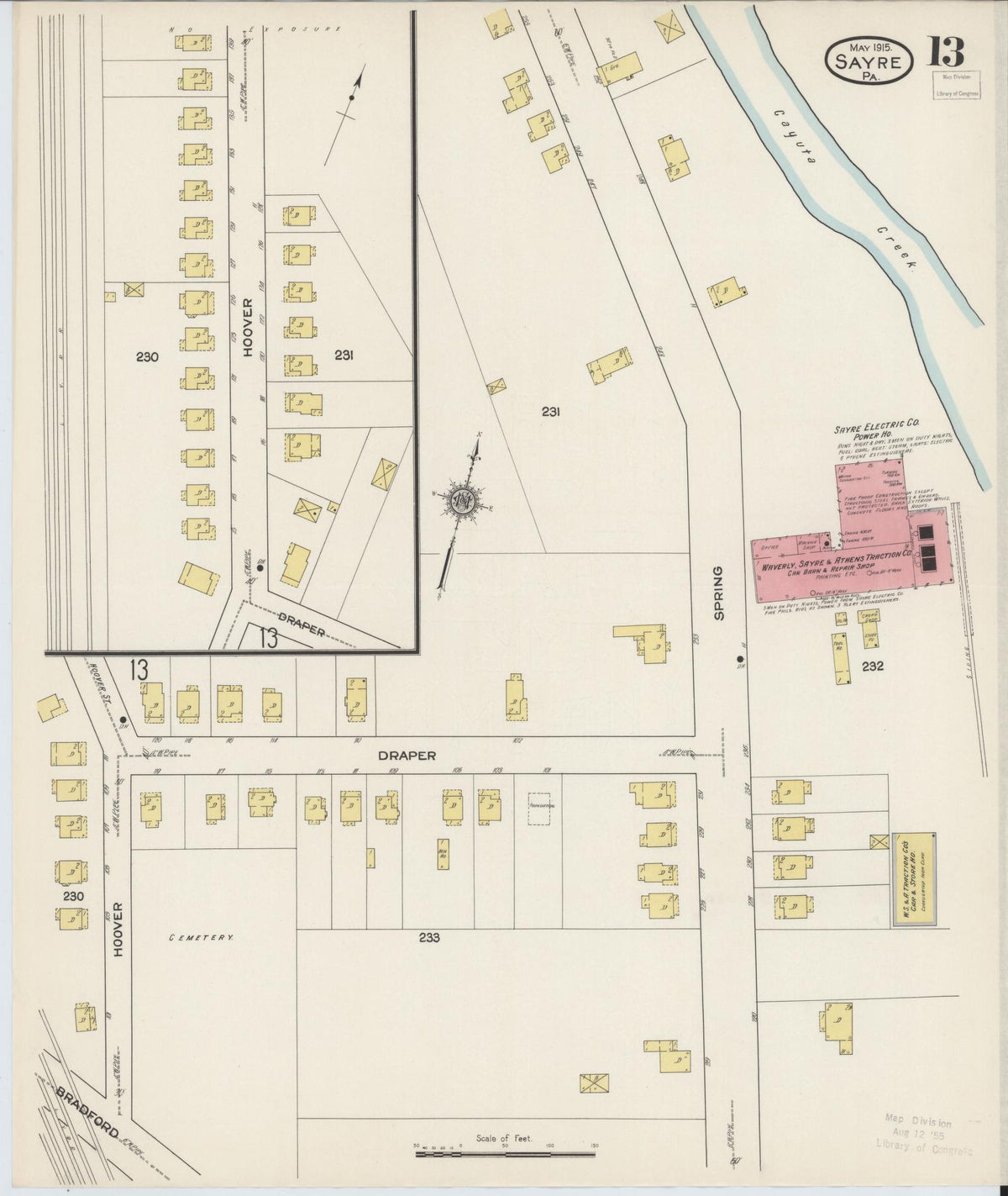 Sanborn Fire Insurance Map from Sayre, Bradford County, Pennsylvania (1915), Sheet #0013 - Historic Sanborn Fire Insurance Map Print, vintage old map wall art, antique decor, genealogy gift, Pennsylvania Pennsylvania map