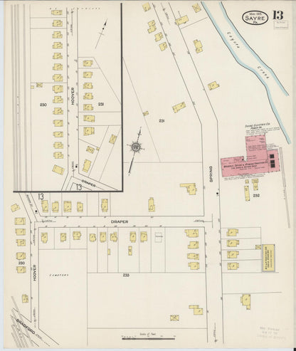 Sanborn Fire Insurance Map from Sayre, Bradford County, Pennsylvania (1915), Sheet #0013 - Historic Sanborn Fire Insurance Map Print, vintage old map wall art, antique decor, genealogy gift, Pennsylvania Pennsylvania map