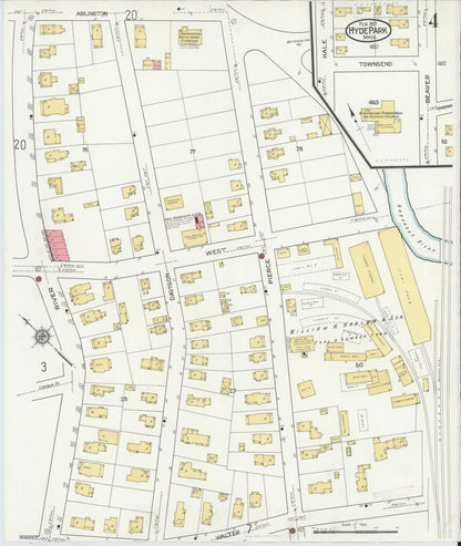 Sanborn Fire Insurance Map from Hyde Park, Norfolk County, Massachusetts (1917), Sheet #0004 - Historic Sanborn Fire Insurance Map Print, vintage old map wall art, antique decor, genealogy gift, Massachusetts Massachusetts map