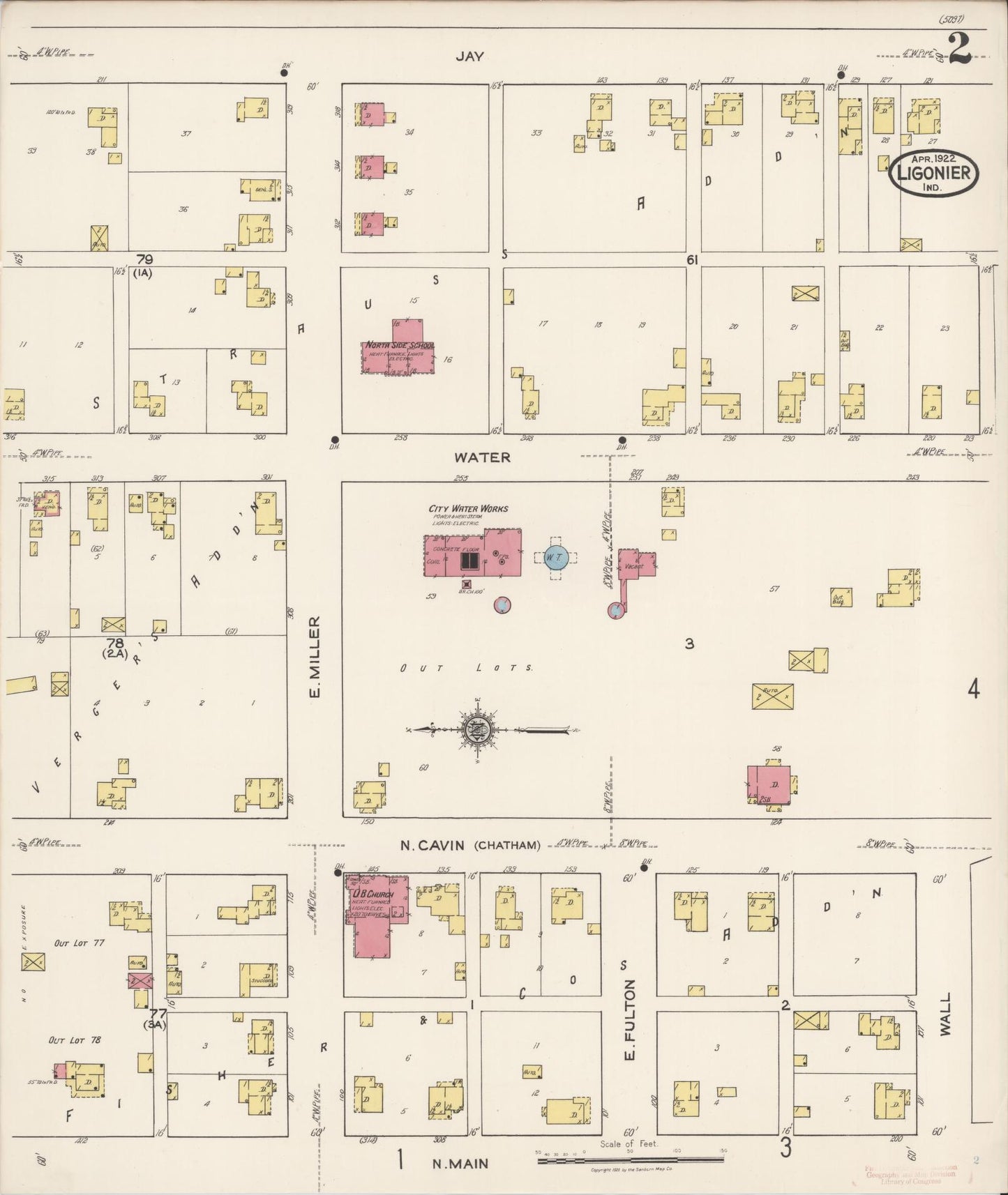 Sanborn Fire Insurance Map from Ligonier, Noble County, Indiana (1922), Sheet #0002 - Complete Map Set gallery image, historic Sanborn map, vintage wall art, Indiana Indiana