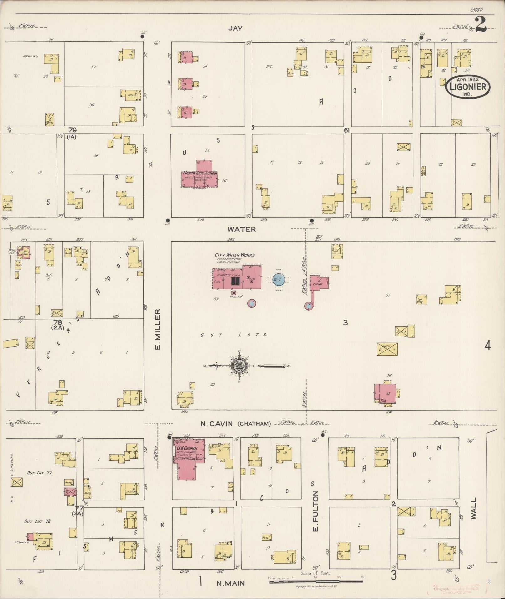Sanborn Fire Insurance Map from Ligonier, Noble County, Indiana (1922), Sheet #0002 - Complete Map Set gallery image, historic Sanborn map, vintage wall art, Indiana Indiana