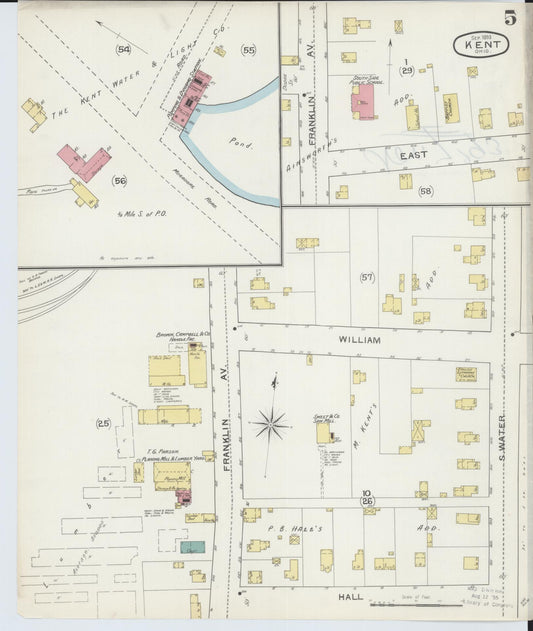 Sanborn Fire Insurance Map from Kent, Portage County, Ohio (1893), Sheet #0005 - Historic Sanborn Fire Insurance Map Print, vintage old map wall art, antique decor, genealogy gift, Ohio Ohio map
