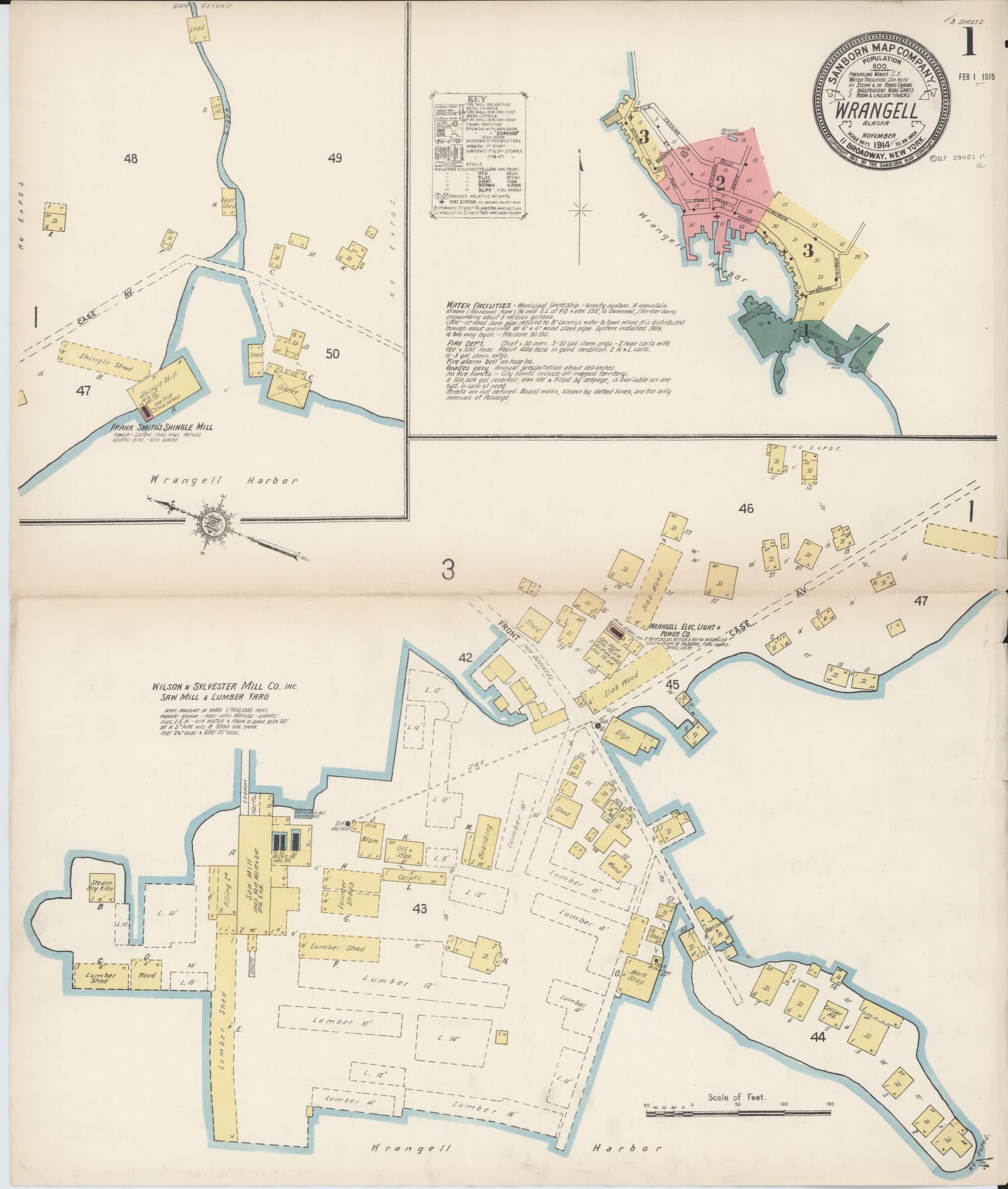 Sanborn Fire Insurance Map from Wrangell, Wrangell-Petersburg County, Alaska (1914), Sheet #0001 - Complete Map Set gallery image, historic Sanborn map, vintage wall art, Alaska Alaska