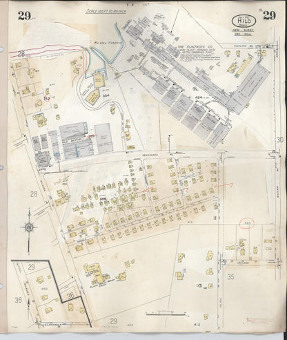 Sanborn Fire Insurance Map from Hilo, Hawaii County, Hawaii (1957), Sheet #0029 - Historic Sanborn Fire Insurance Map Print, vintage old map wall art