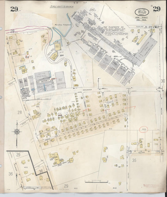 Sanborn Fire Insurance Map from Hilo, Hawaii County, Hawaii (1957), Sheet #0029 - Historic Sanborn Fire Insurance Map Print, vintage old map wall art