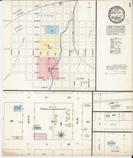 Sanborn Fire Insurance Map from Eureka, Greenwood County, Kansas (1884), Sheet #0001 - Historic Sanborn Fire Insurance Map Print, vintage old map wall art, antique decor, genealogy gift, Kansas Kansas map