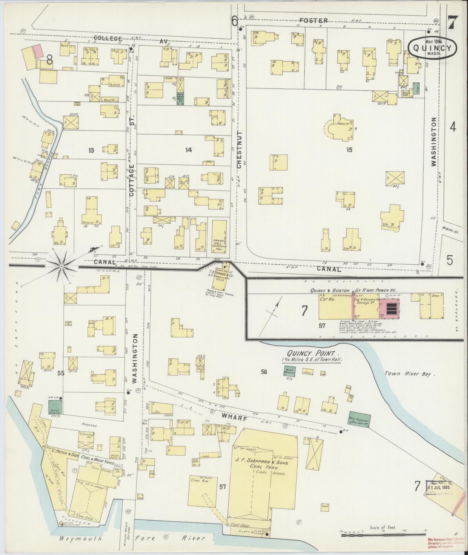 Sanborn Fire Insurance Map from Quincy, Norfolk County, Massachusetts (1896), Sheet #0007 - Complete Map Set gallery image, historic Sanborn map, vintage wall art, Massachusetts Massachusetts