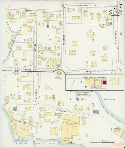 Sanborn Fire Insurance Map from Quincy, Norfolk County, Massachusetts (1896), Sheet #0007 - Complete Map Set gallery image, historic Sanborn map, vintage wall art, Massachusetts Massachusetts