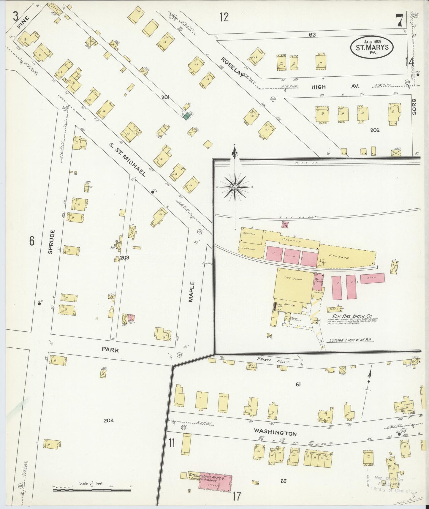 Sanborn Fire Insurance Map from Saint Marys, Elk County, Pennsylvania (1909), Sheet #0007 - Complete Map Set gallery image, historic Sanborn map, vintage wall art, Pennsylvania Pennsylvania