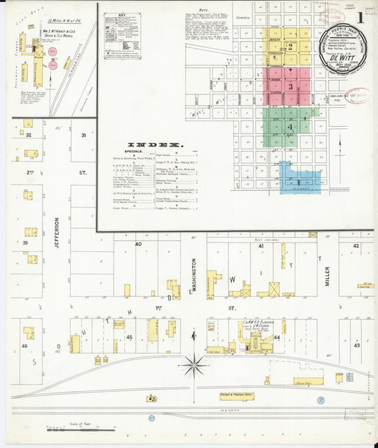 Sanborn Fire Insurance Map from De Witt, Clinton County, Iowa (1899), Sheet #0001 - Historic Sanborn Fire Insurance Map Print, vintage old map wall art