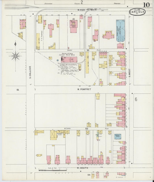 Sanborn Fire Insurance Map from Carlisle, Cumberland County, Pennsylvania (1896), Sheet #0010 - Historic Sanborn Fire Insurance Map Print, vintage old map wall art, antique decor, genealogy gift, Pennsylvania Pennsylvania map