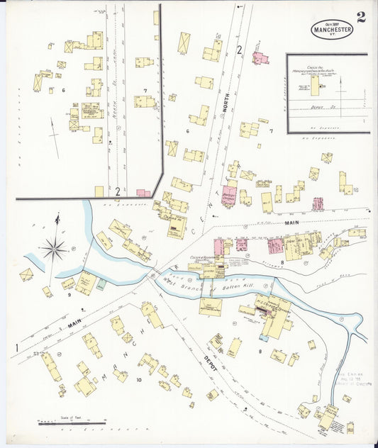 Sanborn Fire Insurance Map from Manchester, Bennington County, Vermont (1897), Sheet #0002 - Historic Sanborn Fire Insurance Map Print, vintage old map wall art, antique decor, genealogy gift, Vermont Vermont map