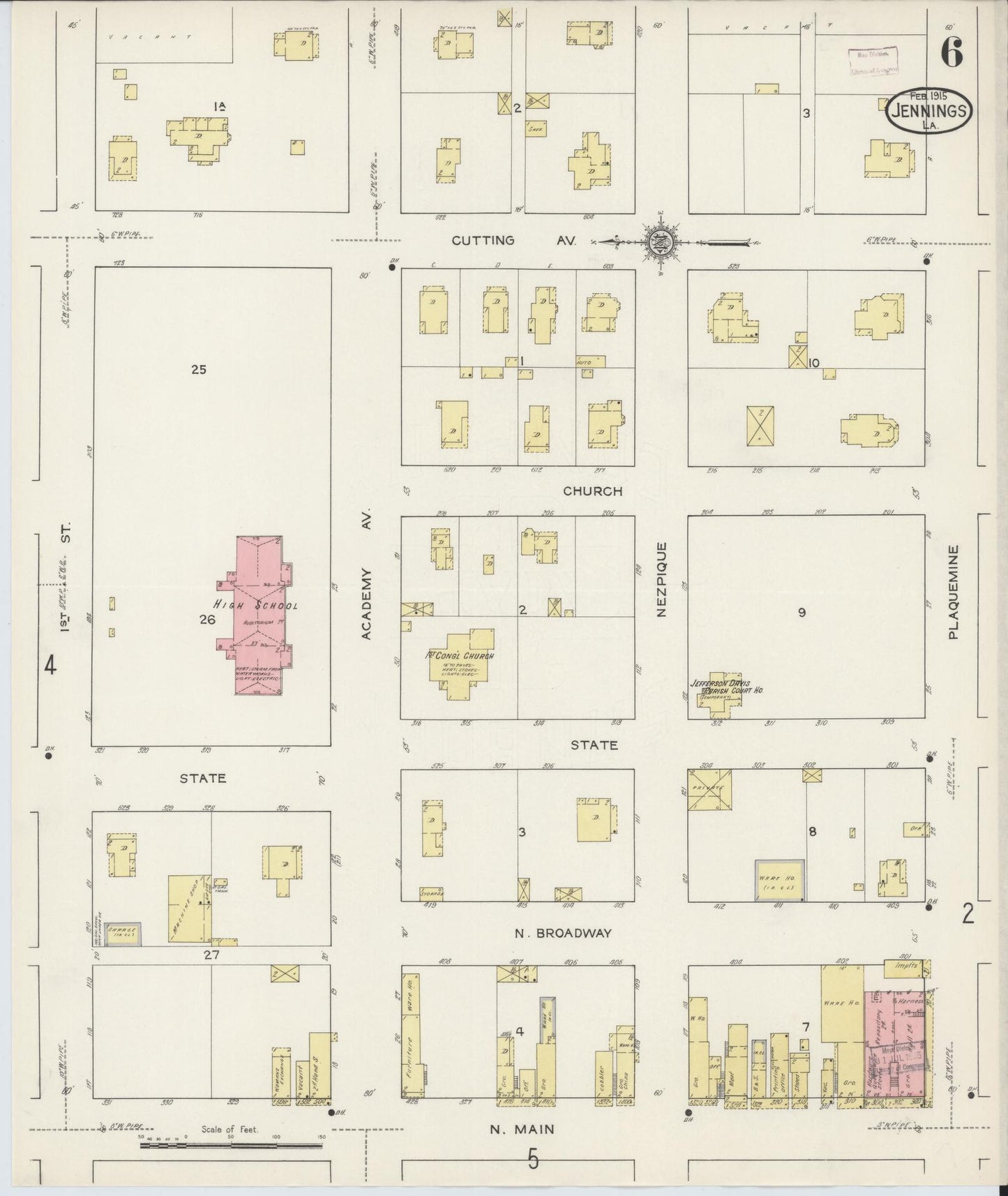 Sanborn Fire Insurance Map from Jennings, Jefferson Davis Parish, Louisiana (1915), Sheet #0006 - Complete Map Set gallery image, historic Sanborn map, vintage wall art, Louisiana Louisiana