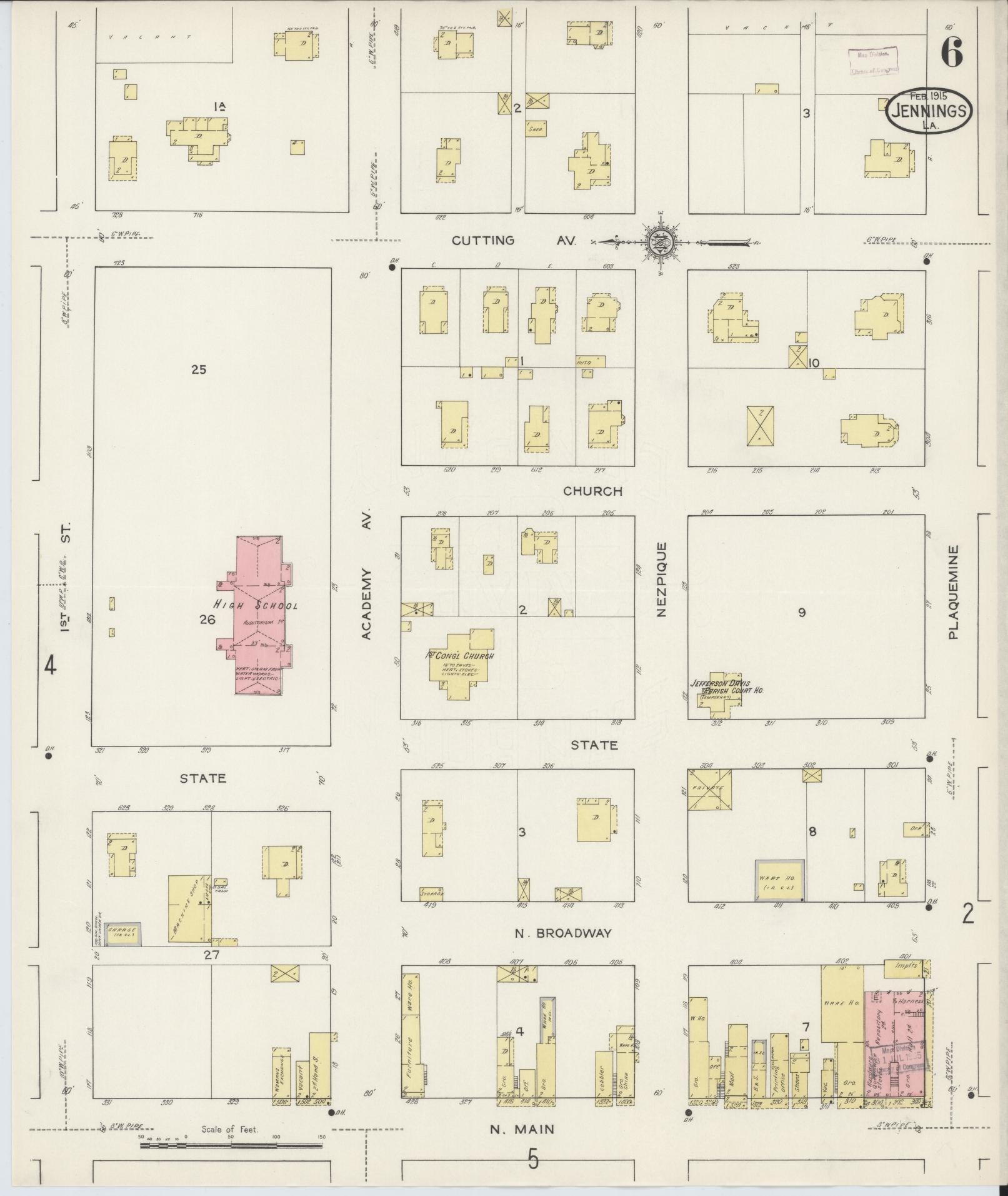 Sanborn Fire Insurance Map from Jennings, Jefferson Davis Parish, Louisiana (1915), Sheet #0006 - Complete Map Set gallery image, historic Sanborn map, vintage wall art, Louisiana Louisiana