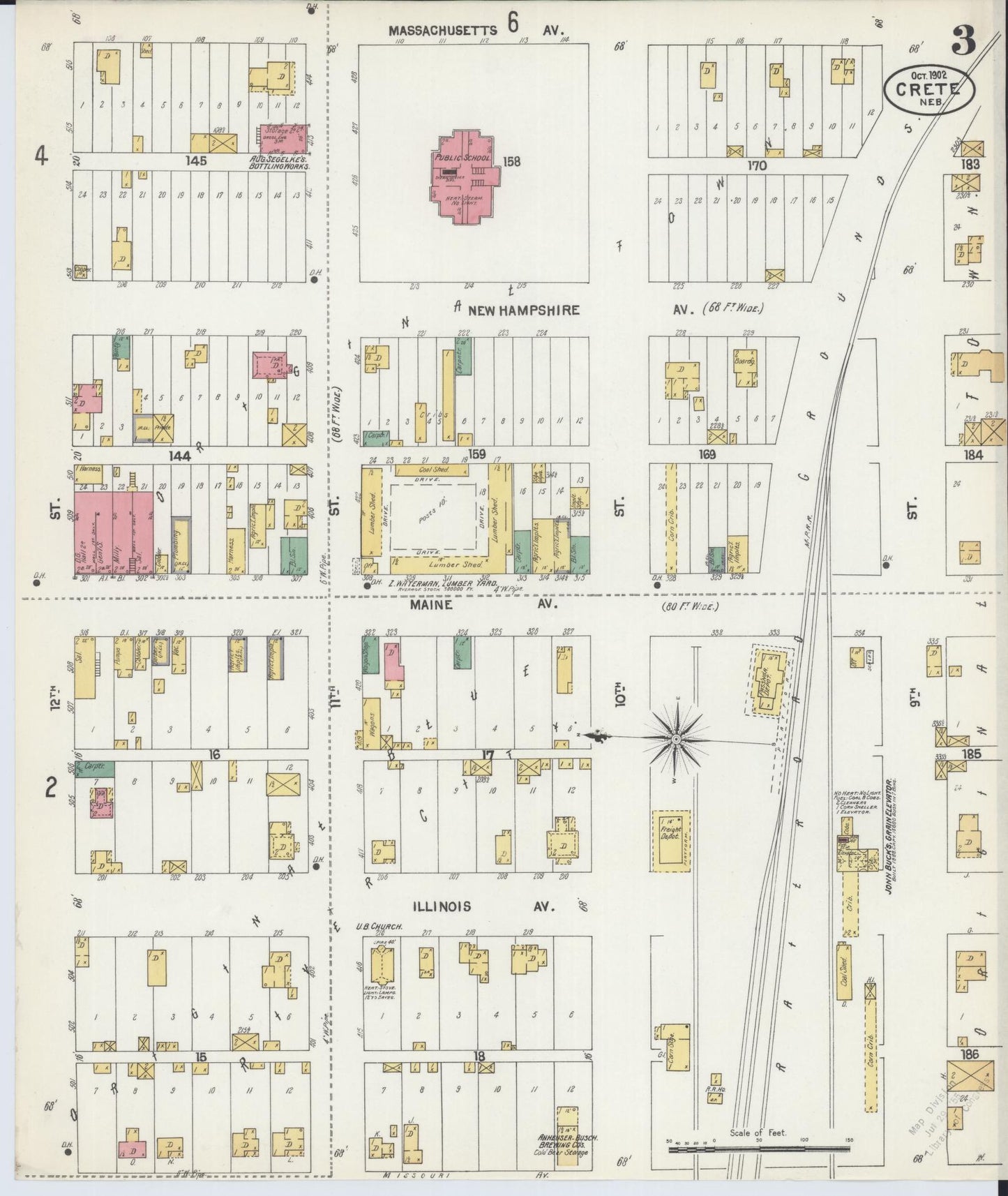 Sanborn Fire Insurance Map from Crete, Saline County, Nebraska (1902), Sheet #0003 - Complete Map Set gallery image, historic Sanborn map, vintage wall art, Nebraska Nebraska