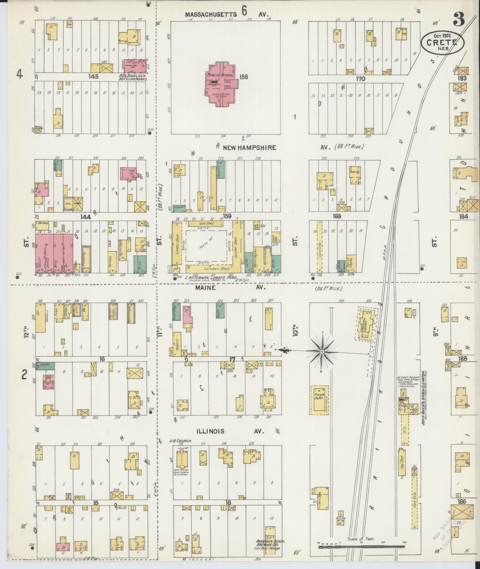 Sanborn Fire Insurance Map from Crete, Saline County, Nebraska (1902), Sheet #0003 - Complete Map Set gallery image, historic Sanborn map, vintage wall art, Nebraska Nebraska
