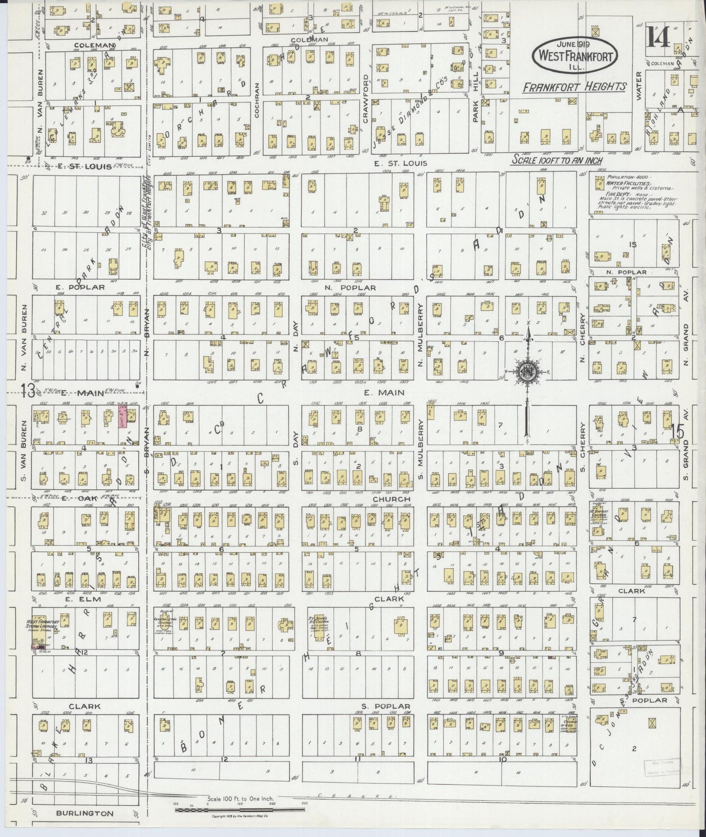 Sanborn Fire Insurance Map from West Frankfort, Franklin County, Illinois (1919), Sheet #0014 - Historic Sanborn Fire Insurance Map Print, vintage old map wall art, antique decor, genealogy gift, Illinois Illinois map