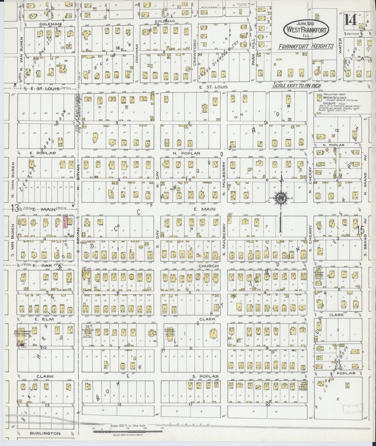 Sanborn Fire Insurance Map from West Frankfort, Franklin County, Illinois (1919), Sheet #0014 - Historic Sanborn Fire Insurance Map Print, vintage old map wall art, antique decor, genealogy gift, Illinois Illinois map