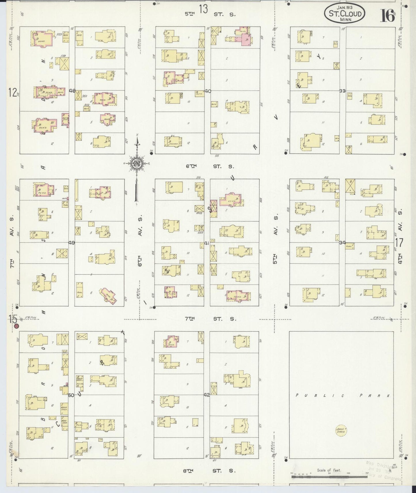 Sanborn Fire Insurance Map from Saint Cloud, Stearns, Benton, and Sherburne Counties, Minnesota (1913), Sheet #0016 - Complete Map Set gallery image, historic Sanborn map, vintage wall art, Minnesota Minnesota