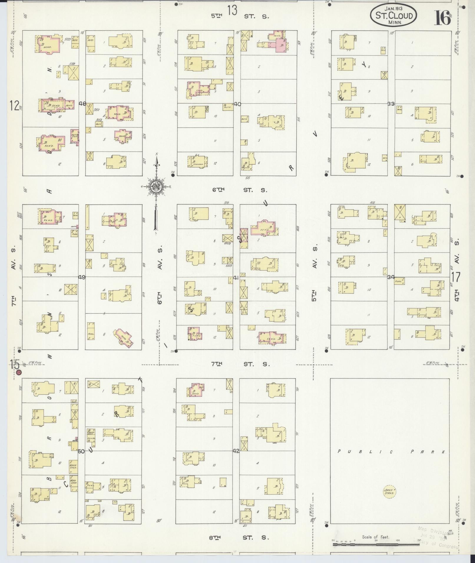 Sanborn Fire Insurance Map from Saint Cloud, Stearns, Benton, and Sherburne Counties, Minnesota (1913), Sheet #0016 - Complete Map Set gallery image, historic Sanborn map, vintage wall art, Minnesota Minnesota