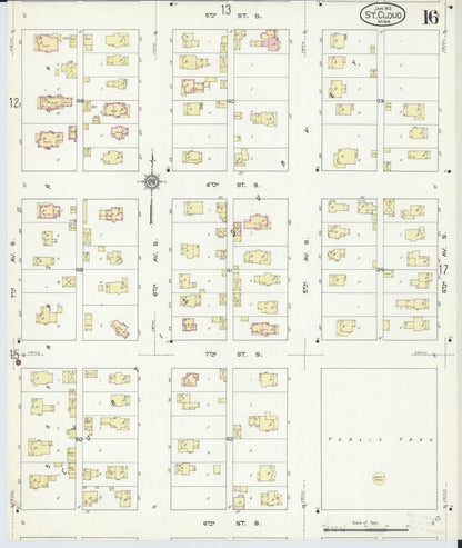 Sanborn Fire Insurance Map from Saint Cloud, Stearns, Benton, and Sherburne Counties, Minnesota (1913), Sheet #0016 - Complete Map Set gallery image, historic Sanborn map, vintage wall art, Minnesota Minnesota