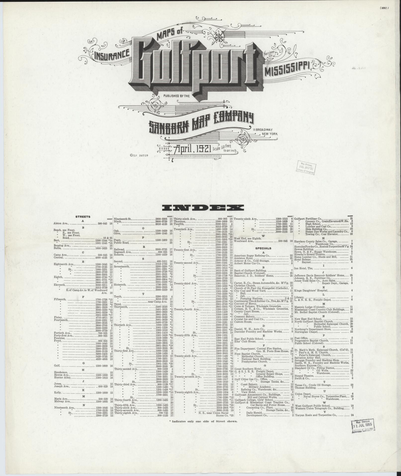 Sanborn Fire Insurance Map from Gulfport, Harrison County, Mississippi (1921), Sheet #0001 - Historic Sanborn Fire Insurance Map Print, vintage old map wall art, antique decor, genealogy gift, Mississippi Mississippi map