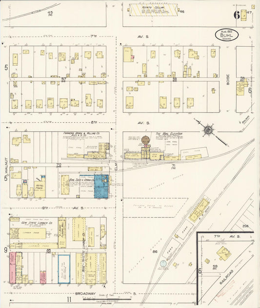 Sanborn Fire Insurance Map from Buhl, Twin Falls County, Idaho (1922), Sheet #0006 - Historic Sanborn Fire Insurance Map Print, vintage old map wall art, antique decor, genealogy gift, Falls Idaho map