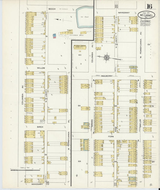 Sanborn Fire Insurance Map from Mount Carmel, Northumberland County, Pennsylvania (1913), Sheet #0016 - Historic Sanborn Fire Insurance Map Print, vintage old map wall art, antique decor, genealogy gift, Pennsylvania Pennsylvania map