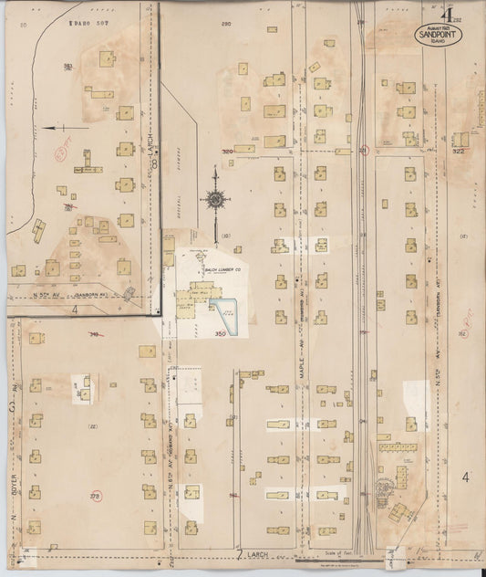 Sanborn Fire Insurance Map from Sandpoint, Bonner County, Idaho (1948), Sheet #0004 - Historic Sanborn Fire Insurance Map Print, vintage old map wall art, antique decor, genealogy gift, Idaho Idaho map