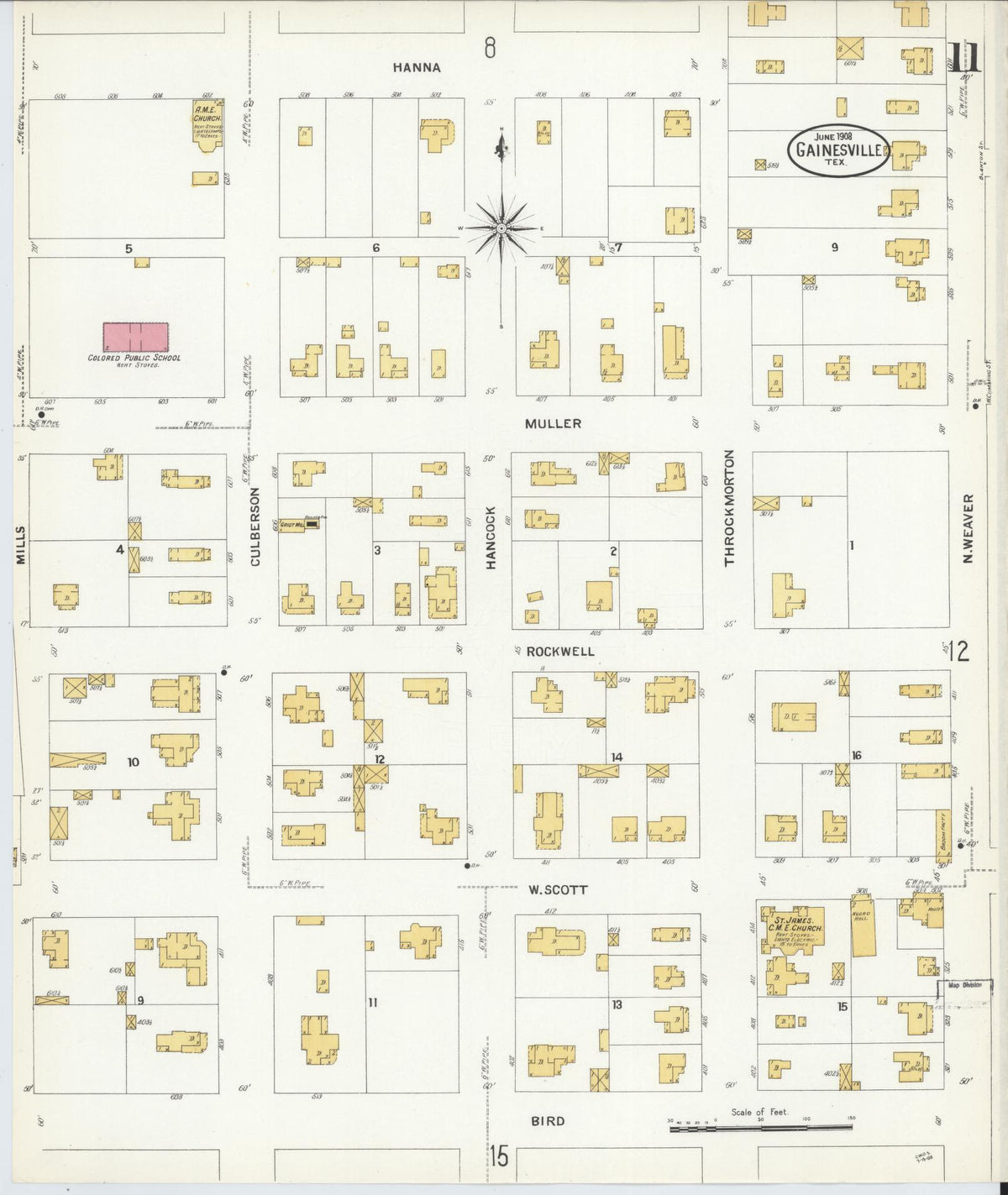 Sanborn Fire Insurance Map from Gainesville, Cooke County, Texas (1908), Sheet #0011 - Complete Map Set gallery image, historic Sanborn map, vintage wall art, Texas Texas