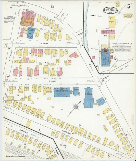 Sanborn Fire Insurance Map from Little Falls, Herkimer County, New York (1918), Sheet #0005 - Historic Sanborn Fire Insurance Map Print, vintage old map wall art, antique decor, genealogy gift, New York New York map