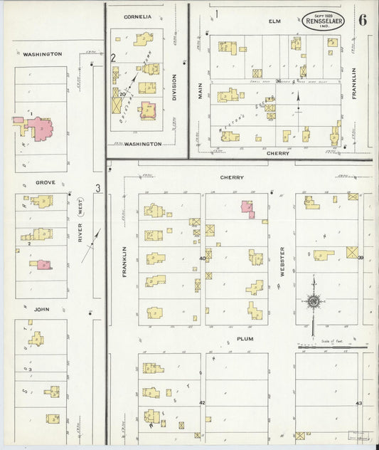 Sanborn Fire Insurance Map from Rensselaer, Jasper County, Indiana (1909), Sheet #0006 - Historic Sanborn Fire Insurance Map Print, vintage old map wall art, antique decor, genealogy gift, Indiana Indiana map