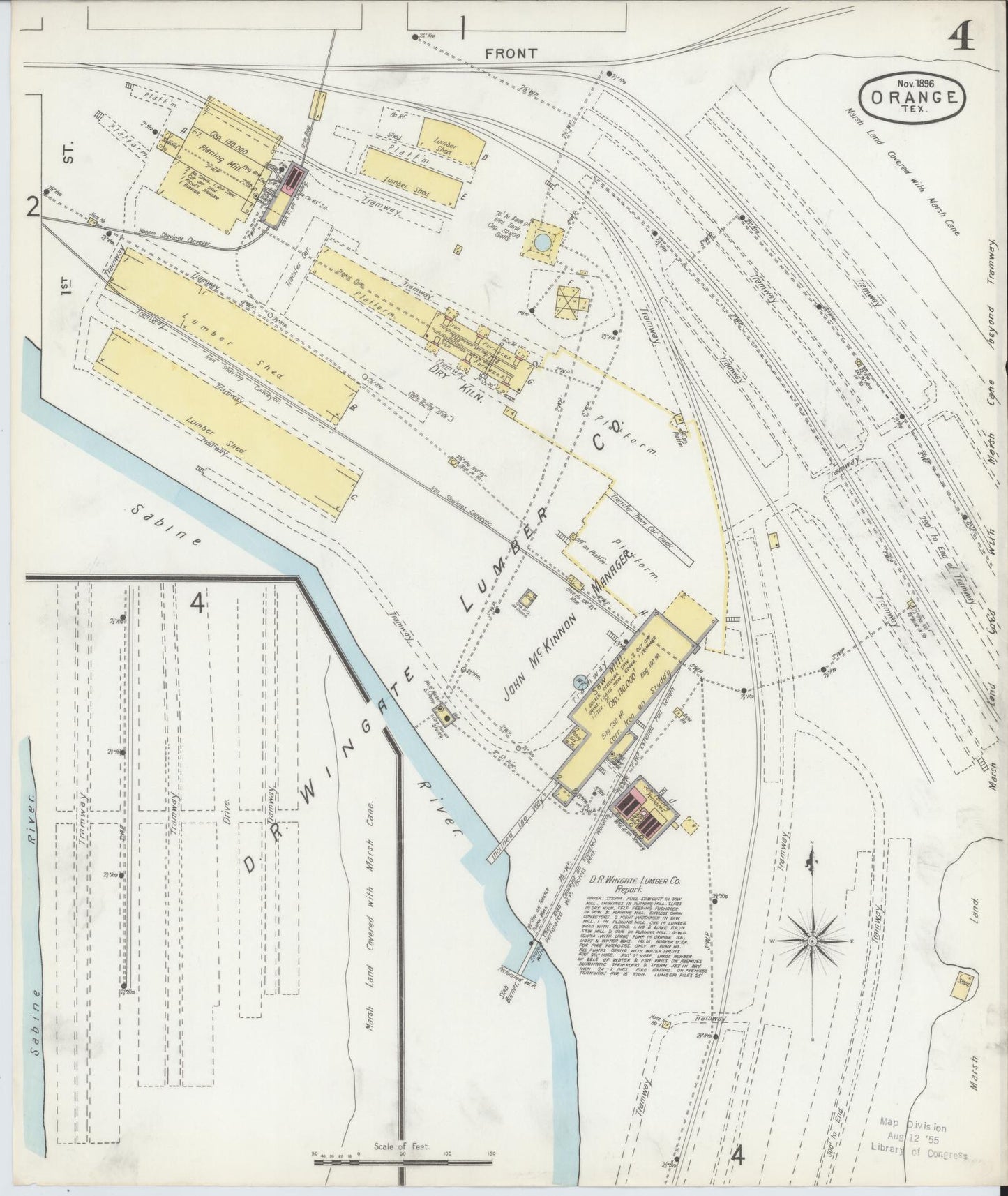 Sanborn Fire Insurance Map from Orange, Orange County, Texas (1896), Sheet #0004 - Complete Map Set gallery image, historic Sanborn map, vintage wall art, Texas Texas