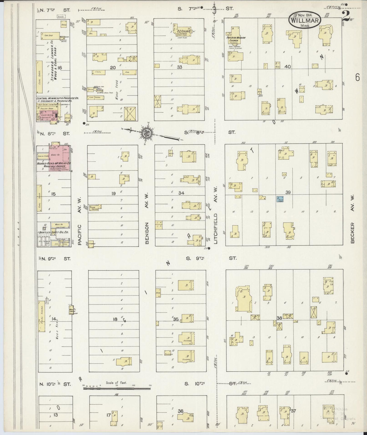 Sanborn Fire Insurance Map from Willmar, Kandiyohi County, Minnesota (1914), Sheet #0002 - Historic Sanborn Fire Insurance Map Print, vintage old map wall art, antique decor, genealogy gift, Minnesota Minnesota map