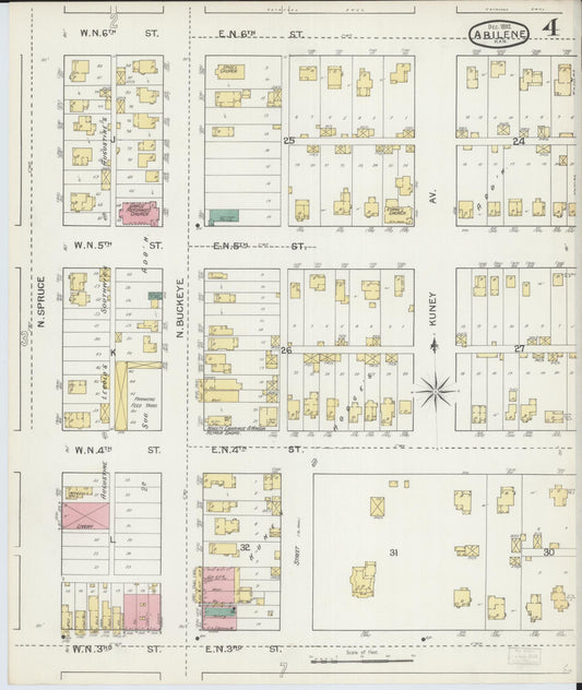 Sanborn Fire Insurance Map from Abilene, Dickinson County, Kansas (1892), Sheet #0004 - Historic Sanborn Fire Insurance Map Print, vintage old map wall art, antique decor, genealogy gift, Kansas Kansas map