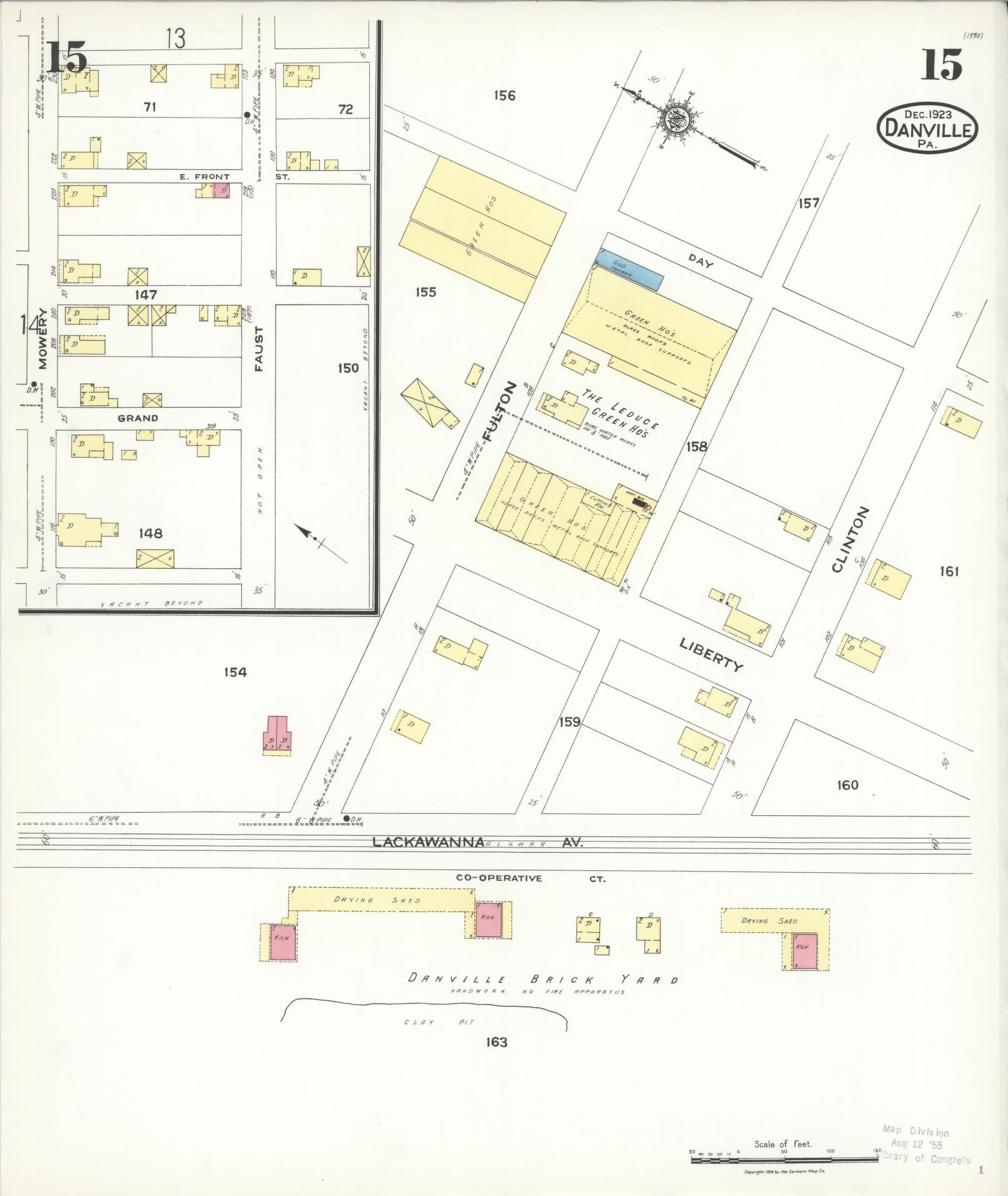 Sanborn Fire Insurance Map from Danville, Montour County, Pennsylvania (1923), Sheet #0015 - Historic Sanborn Fire Insurance Map Print, vintage old map wall art, antique decor, genealogy gift, Pennsylvania Pennsylvania map