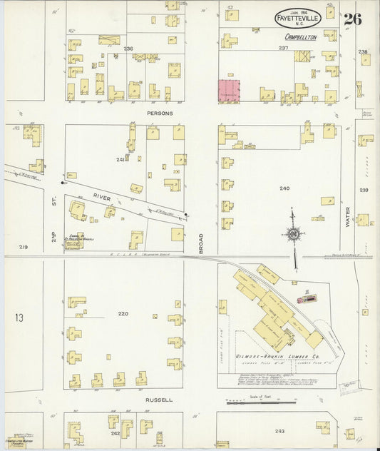Sanborn Fire Insurance Map from Fayetteville, Cumberland County, North Carolina (1914), Sheet #0026 - Historic Sanborn Fire Insurance Map Print, vintage old map wall art, antique decor, genealogy gift, North Carolina North Carolina map