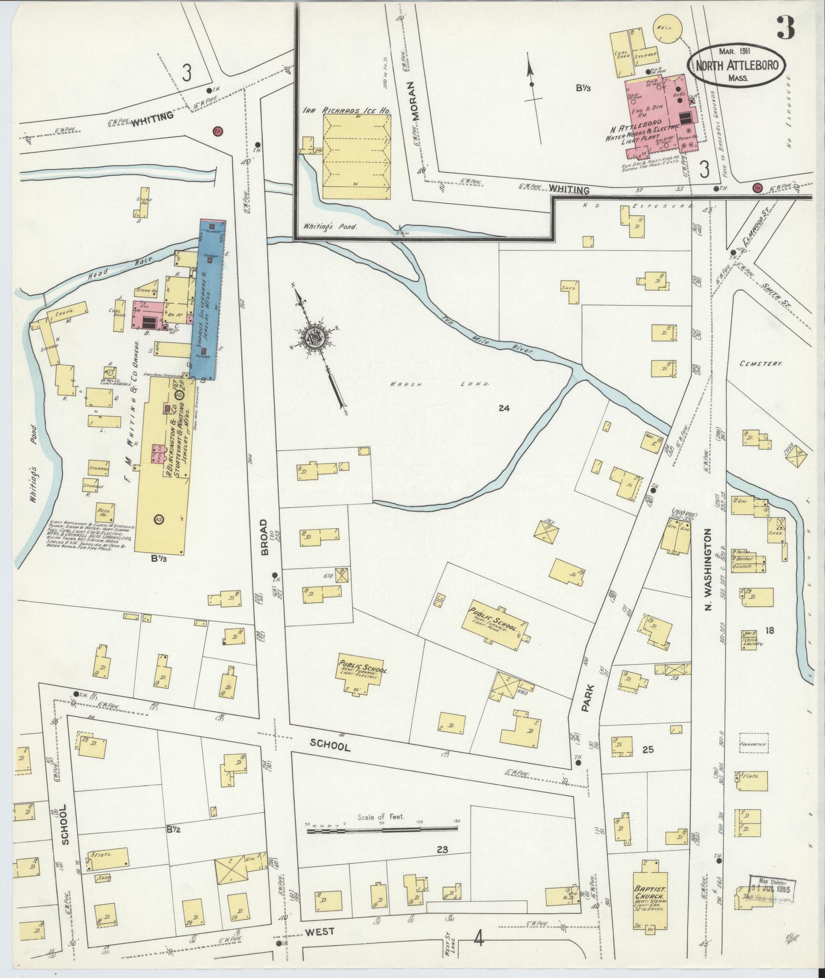 Sanborn Fire Insurance Map from North Attleborough, Bristol County, Massachusetts (1911), Sheet #0003 - Complete Map Set gallery image, historic Sanborn map, vintage wall art, Massachusetts Massachusetts