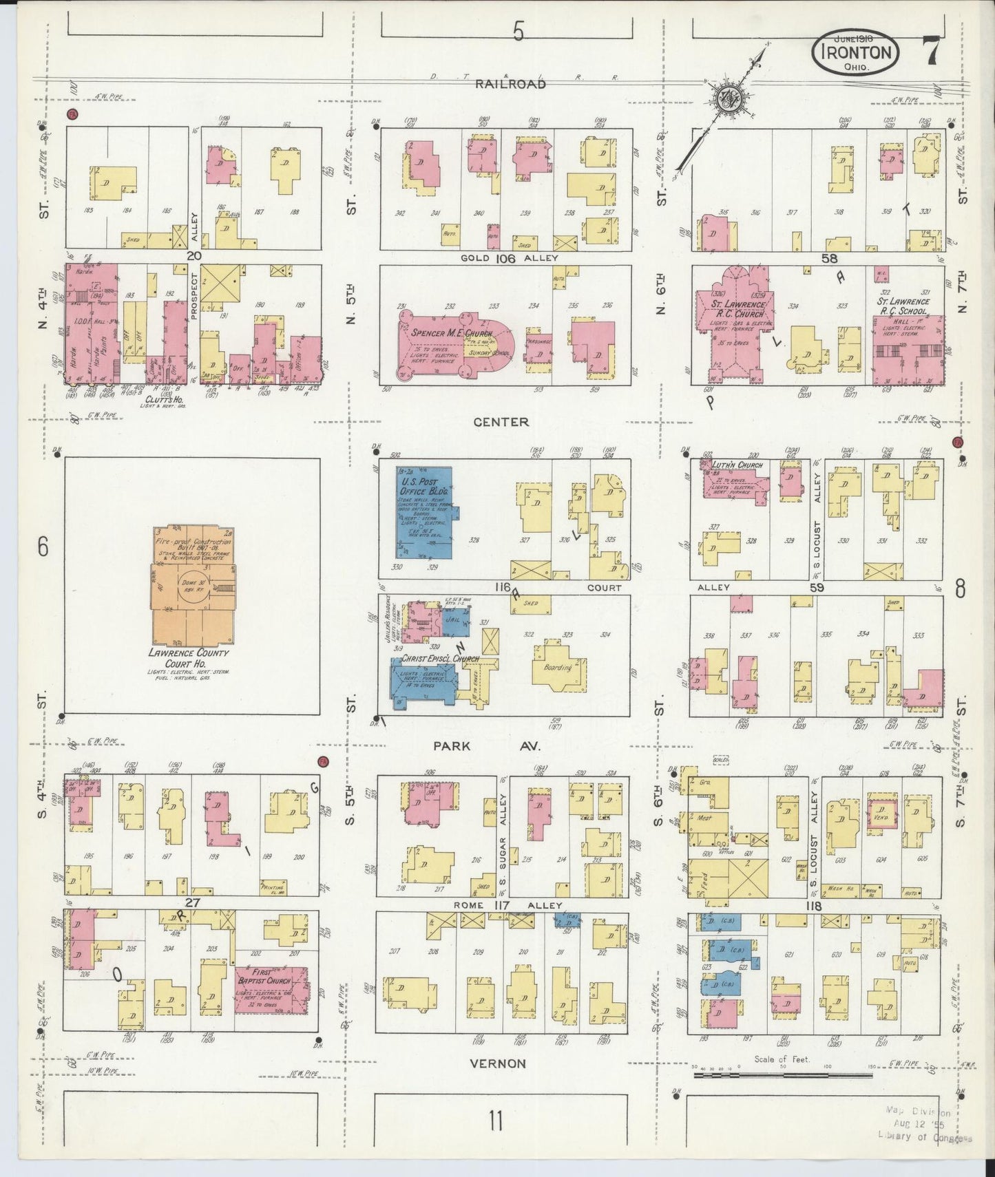 Sanborn Fire Insurance Map from Ironton, Lawrence County, Ohio (1916), Sheet #0007 - Historic Sanborn Fire Insurance Map Print, vintage old map wall art, antique decor, genealogy gift, Ohio Ohio map