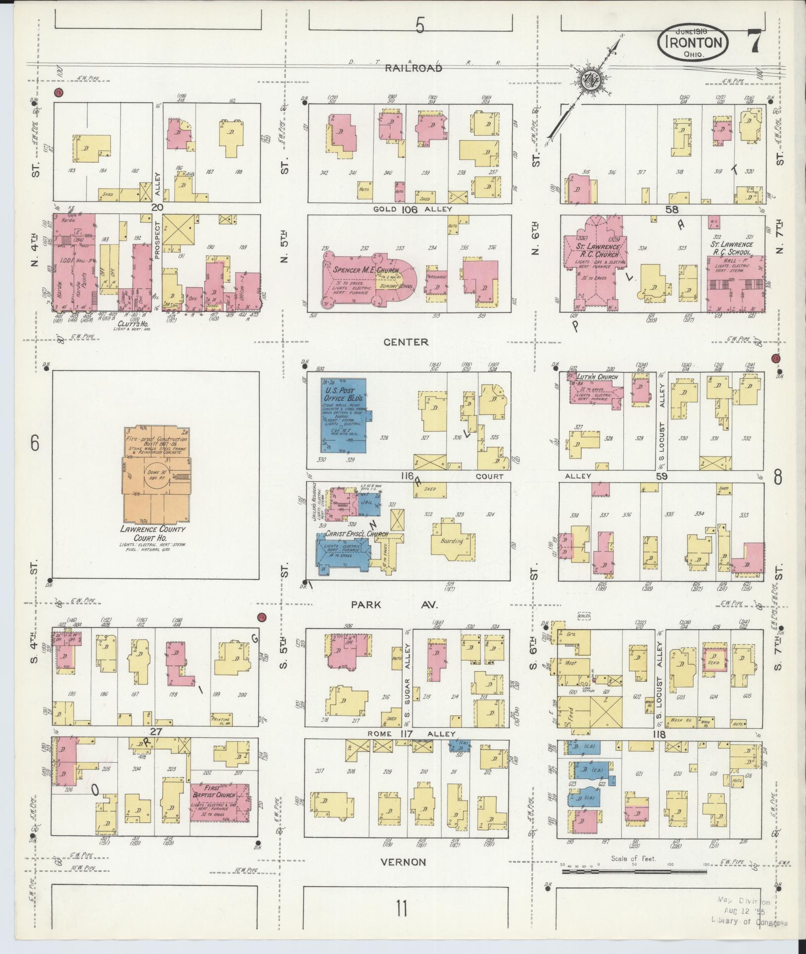 Sanborn Fire Insurance Map from Ironton, Lawrence County, Ohio (1916), Sheet #0007 - Historic Sanborn Fire Insurance Map Print, vintage old map wall art, antique decor, genealogy gift, Ohio Ohio map
